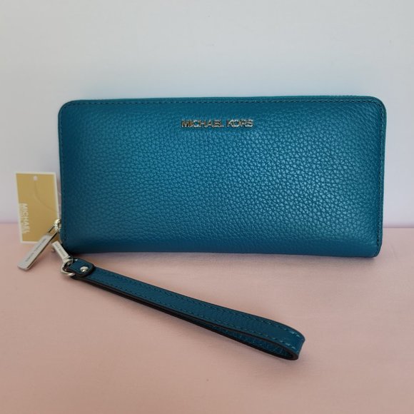MICHAEL KORS Jet Set Travel Large Continental Pebbled Leather Wallet-Lagoon⭐ - Picture 2 of 16